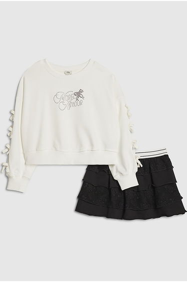 Girls Black Bow Sweatshirt Set