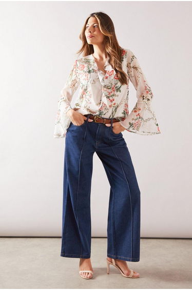 Floral Lace Trim Ruffle Blouse