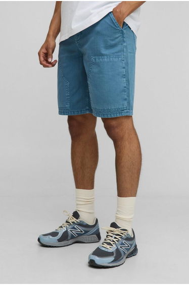 Relaxed Fit Carpenter Overdyed Belted Shorts - blue