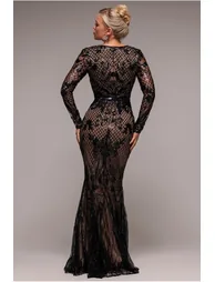 Goddiva Full Sleeve Sequin Evening Dress - Black - 1