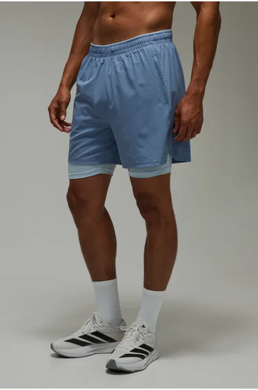 Common Pace Running Perforated 2 in 1 Short - steel