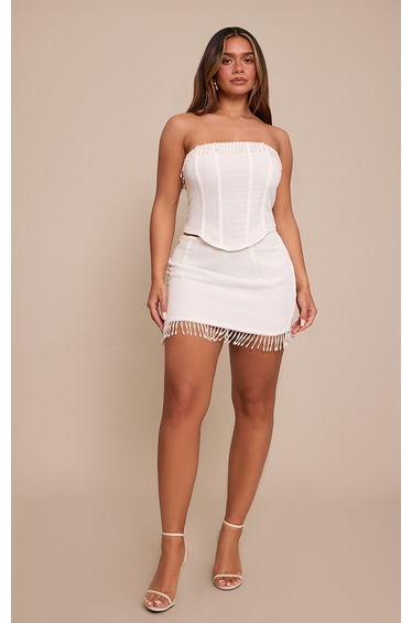 Shape Cream Pearl Trim Bandeau Corset Top