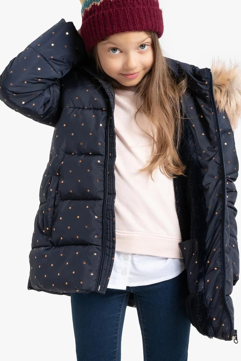 Star Print Padded Jacket with Hood