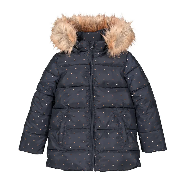 Star Print Padded Jacket with Hood - 1