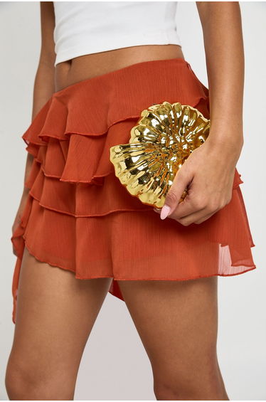 Gold Seashell Clutch Bag With Chain - gold