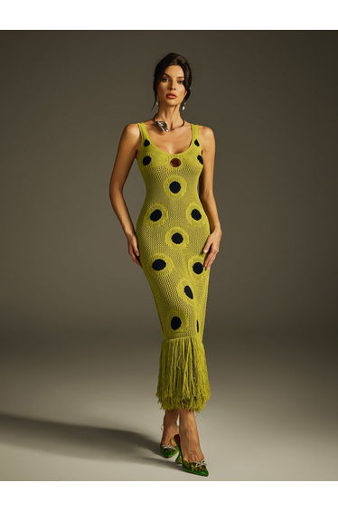 Gaelion Dot Fringe Knitted Midi Dress