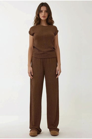 Relaxed Fit Wide Leg Textured Knit Pants
