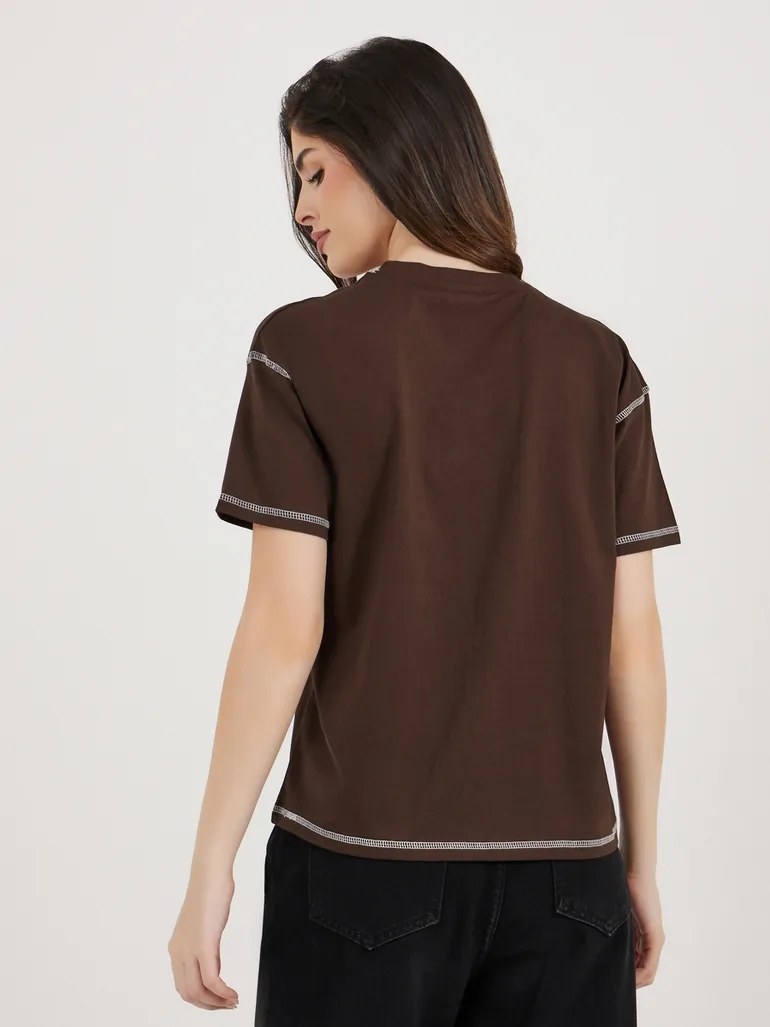 Contrast Stitch Detail Boxy T-Shirt - 4