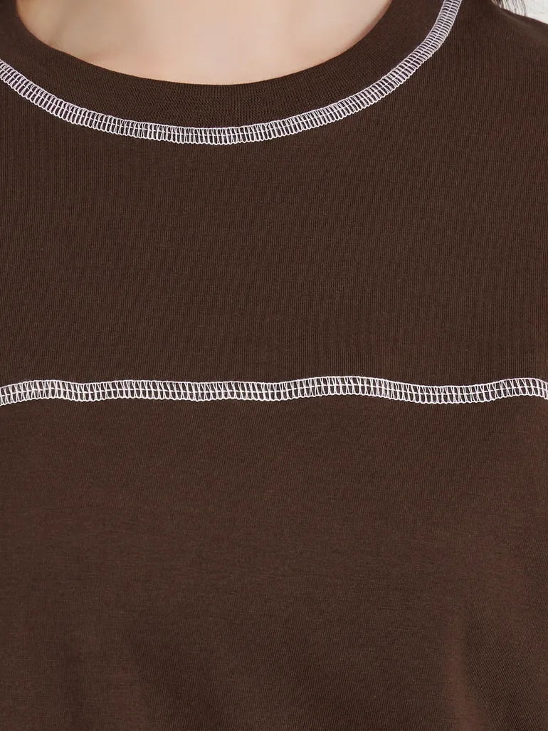 Contrast Stitch Detail Boxy T-Shirt - 3
