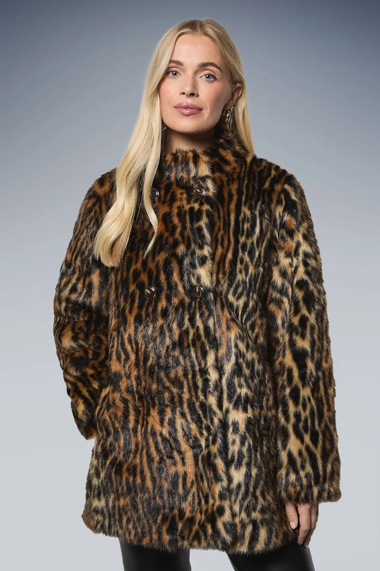 Petite Leopard Faux Fur Coat