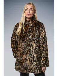 Petite Leopard Faux Fur Coat