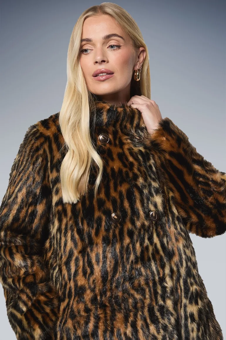 Petite Leopard Faux Fur Coat - 3