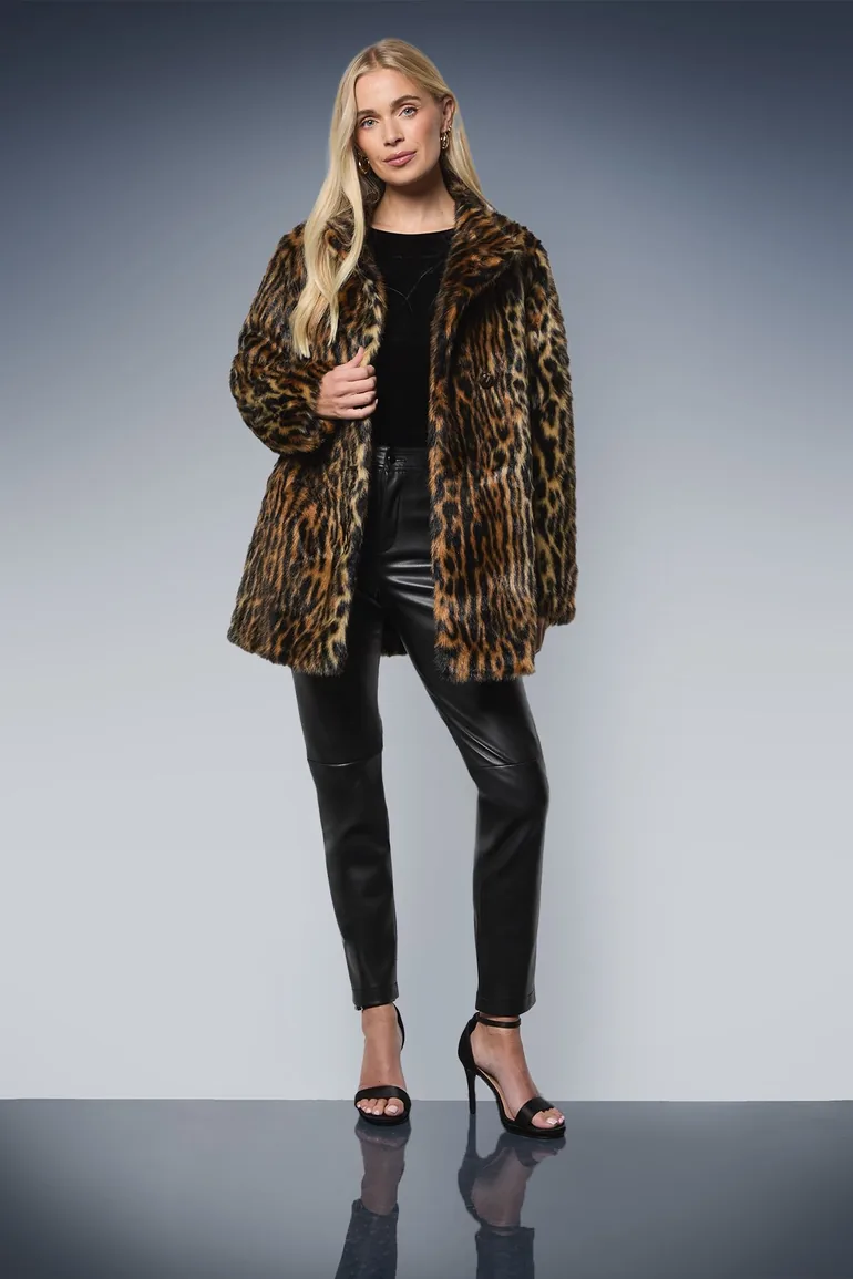 Petite Leopard Faux Fur Coat - 2