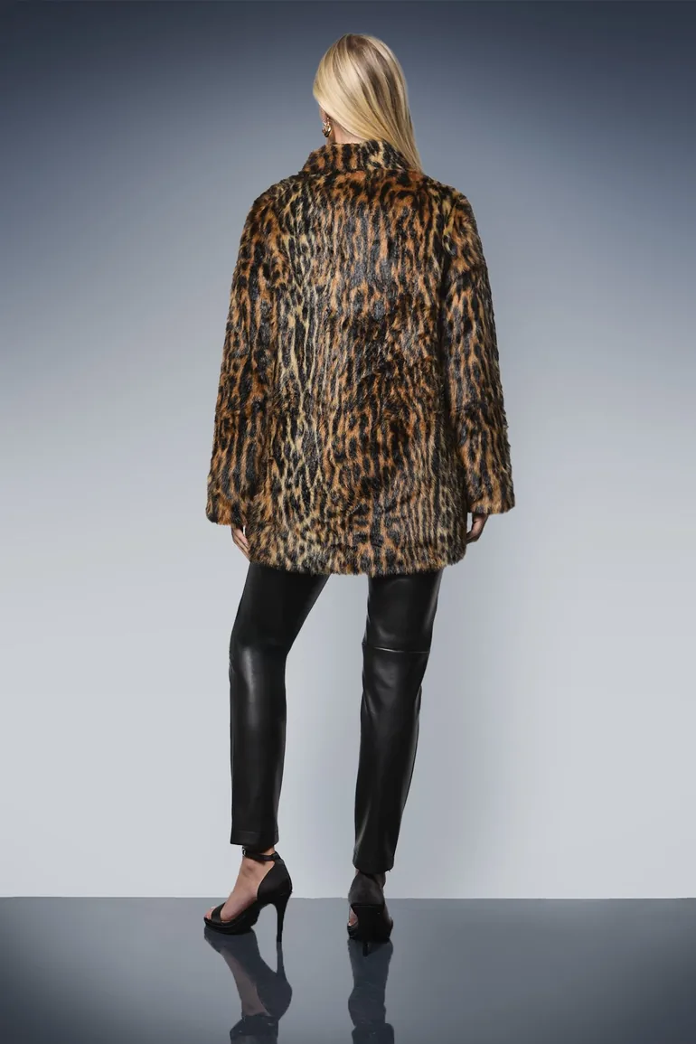 Petite Leopard Faux Fur Coat - 1