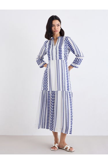 Jacquard Notch Neck Tiered Dress
