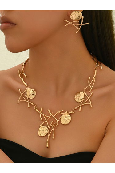 Gold Geometric Necklace and Earring Set
