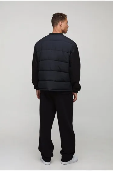 Tall Regular Fit Quilted Scuba Sleeve Puffer - black