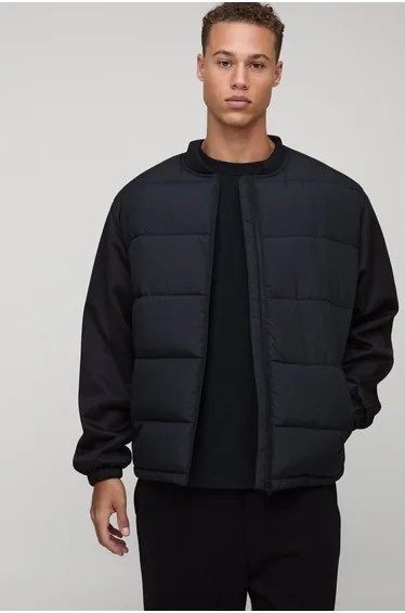 Tall Regular Fit Quilted Scuba Sleeve Puffer - black