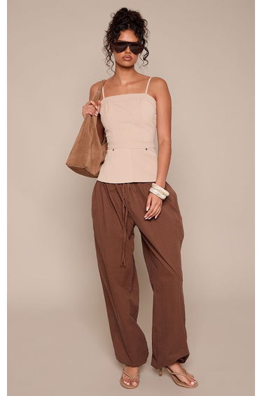 Stone Woven Cargo Detail Corset Top