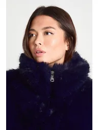 Vintage Look Faux Fur Jacket - navy - 3