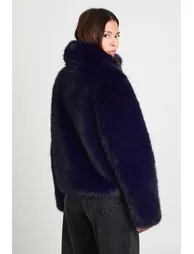 Vintage Look Faux Fur Jacket - navy - 1
