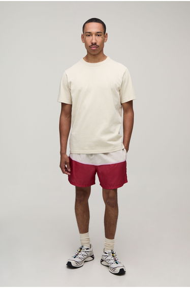 Relaxed Fit Stripe Panel Short Length Nylon Shorts - red