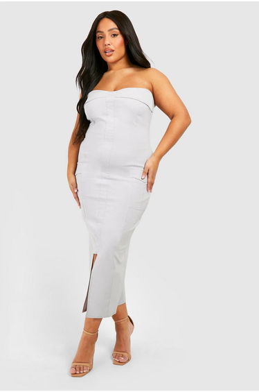 Plus Bengaline Bandeau Utility Midaxi Dress - ice grey