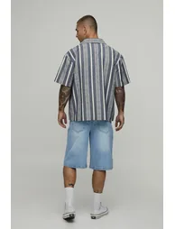 Oversized Multi Stripe Short Sleeve Shirt - navy - 1