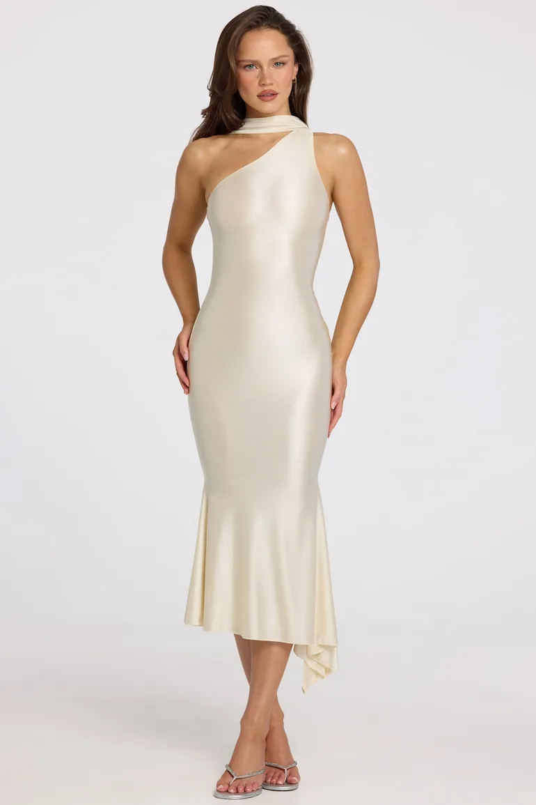 asymmetric scarf-detail midaxi dress Asymmetric Scarf-Detail Midaxi Dress in Ivory Oh Polly Cream : Evening  Dresses : VogaCloset Oman