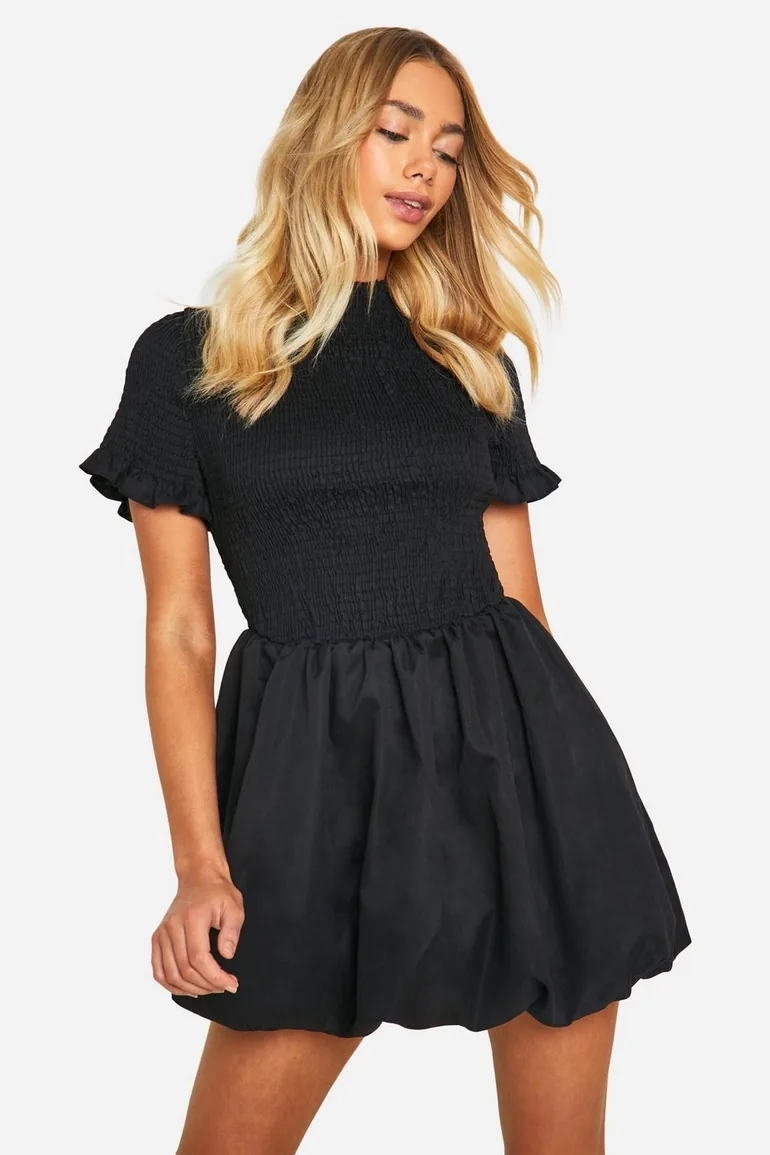 Shop Shirred Short Sleeve Puff Sleeve Mini Dress