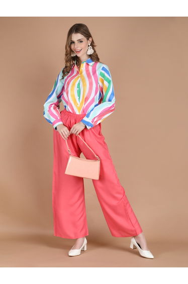 Peach Wide Leg Ethnic Palazzos