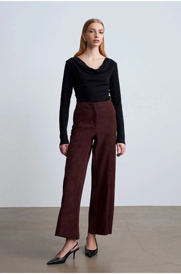 Dilvin High-Waist Wide-Leg Faux Suede Trousers