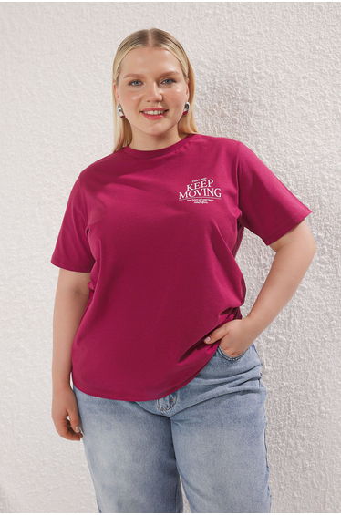 Cherry Back Printed Boyfriend Fit Knitted Plus Size T-shirt