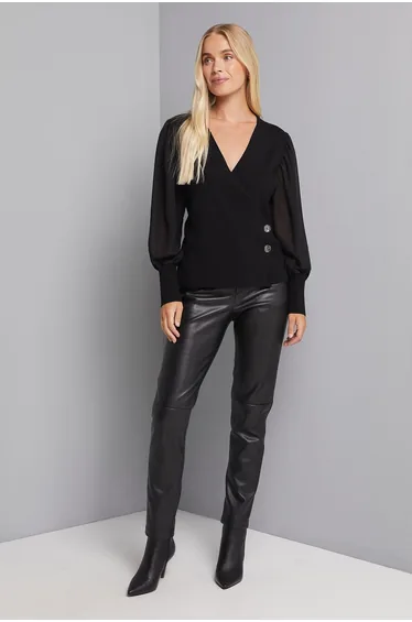 Petite Black Woven Sleeve Jumper