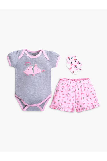 3-Piece Short Sleeve Bodysuit, Shorts and Socks Set