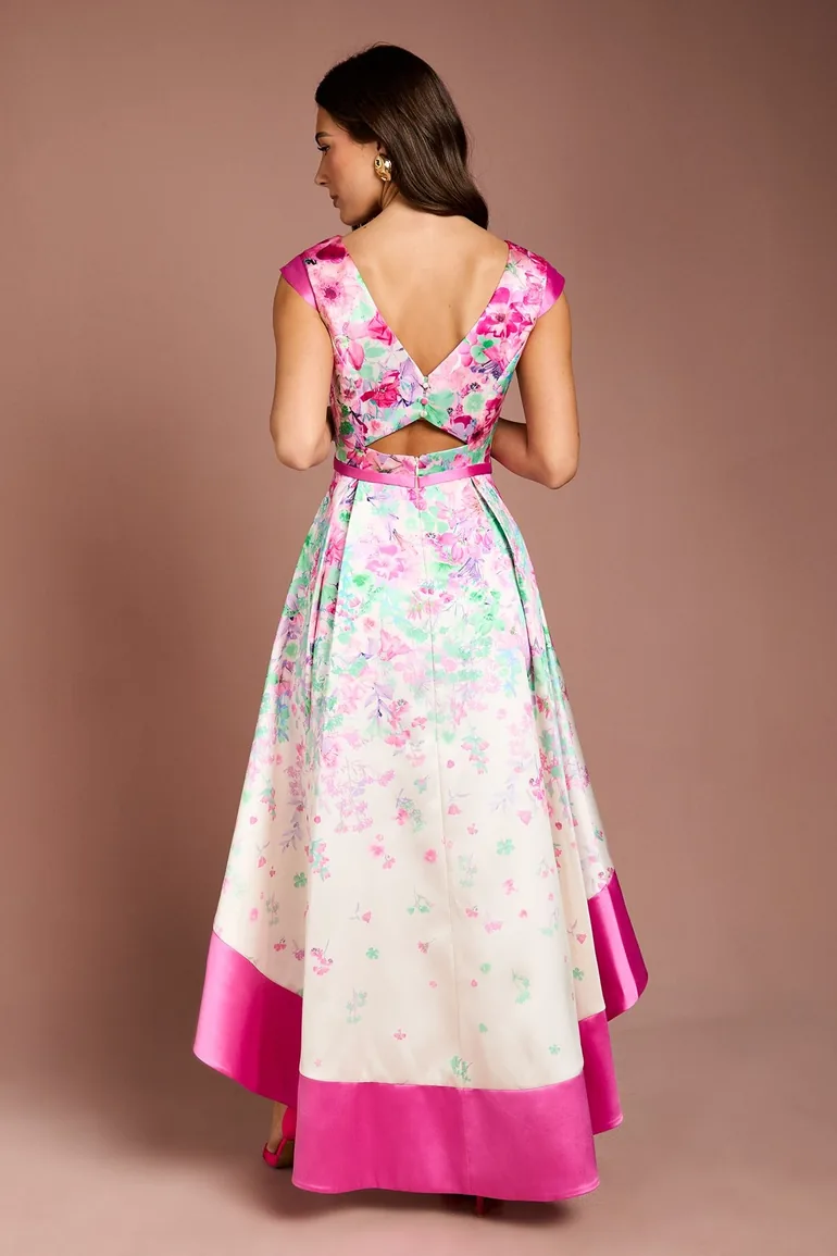 Twill Hi-Lo Floral Printed Midi Dress - 2