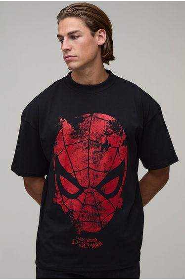 Oversized SpiderMan Classic License Print T-Shirt - black