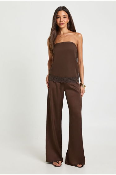 Satin Wide Leg Trousers - chocolate