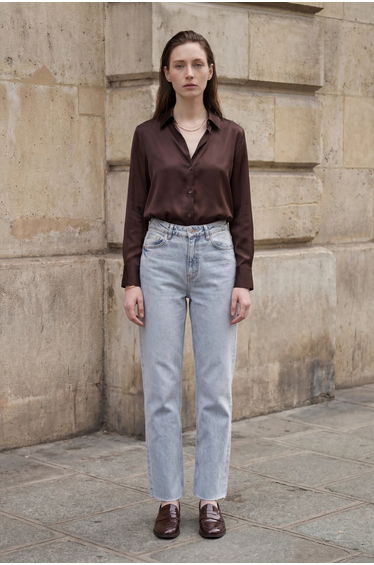 MY FASHION High Waist Ankle Length Straight Leg Denim Pants