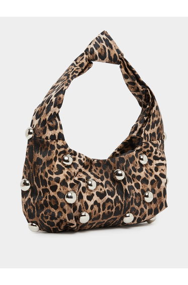 Leopard Print Baguette Bag with Studs