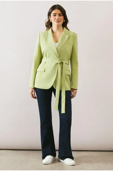Tie Waist Cross Over Blazer
