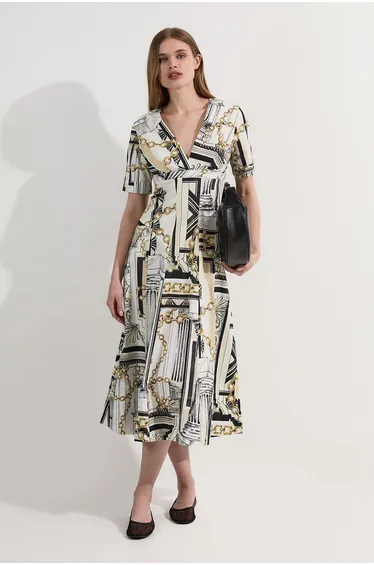 فستان ميدي قطن ساتين بطبعة