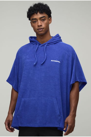 Oversized Towelling Hooded Beach Hoodie - cobalt
