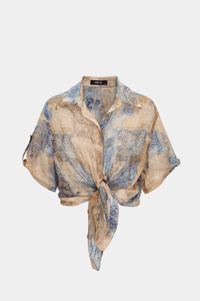 Abstract Ombre Print Chiffon Short Sleeve Shirt