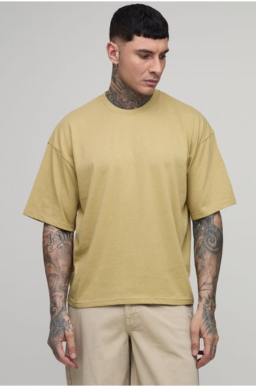 Tall Basic Oversized Boxy Crew Neck T-Shirt - khaki