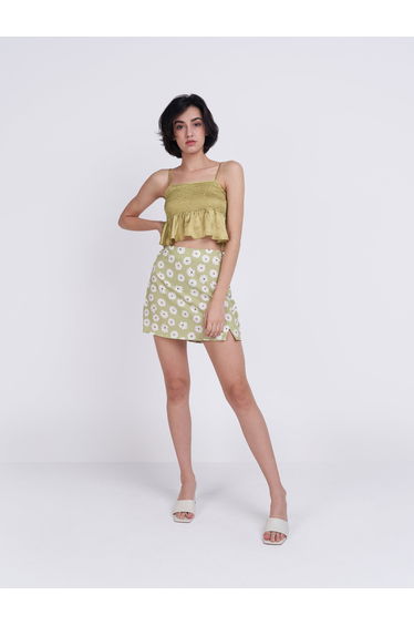 Glamorous Care Olive Green Frill Ruched Top