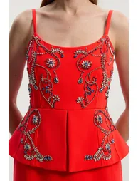 Crystal Embellished Peplum Bandeau Pencil Midi Dress - 2