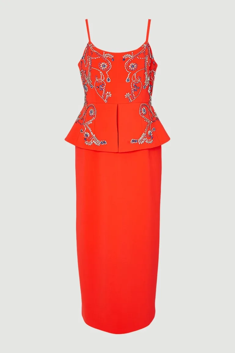 Crystal Embellished Peplum Bandeau Pencil Midi Dress - 3
