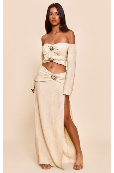 Petite Sand Trim Detail Bardot Top