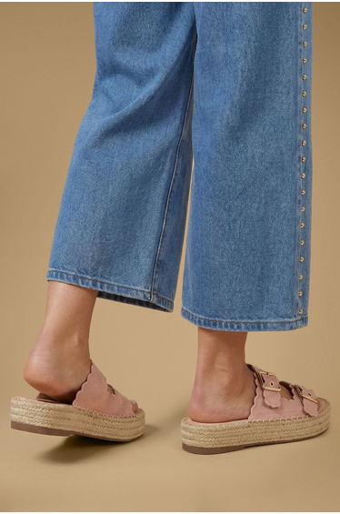 Bridget Faux Suede Scallop Detail Buckle Footbed Sandals product thumbnail 2